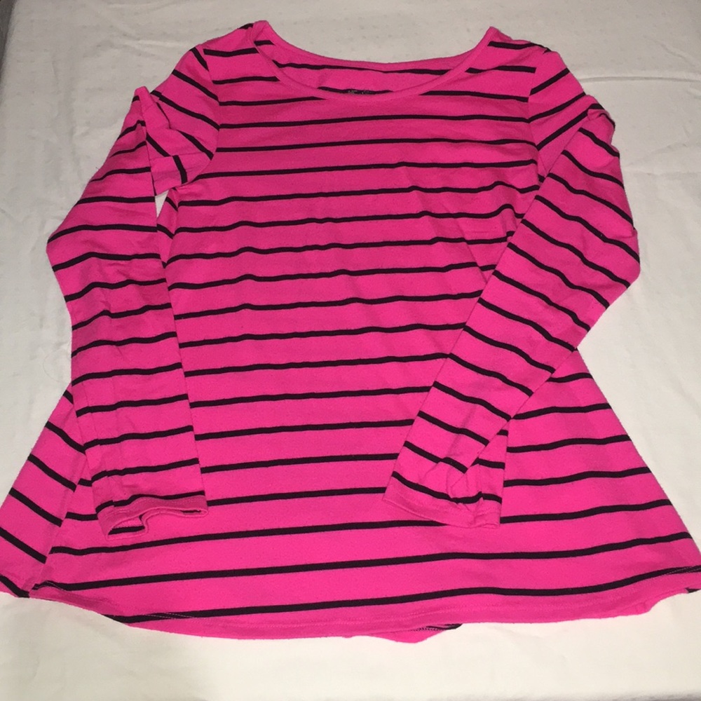 Girls-Pink and black striped long sleeve shirt